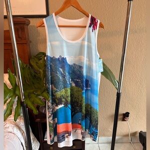 Scenic Print Sleeveless Dress